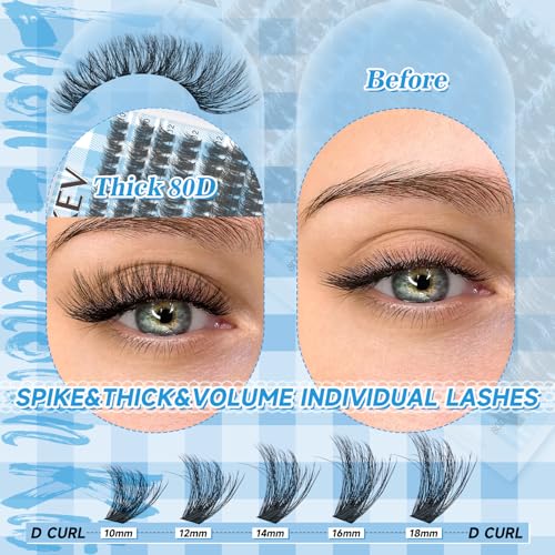 KevKev 3D-80D False Eyelash Clusters 10-18mm Thick Natural Volume Lashes
