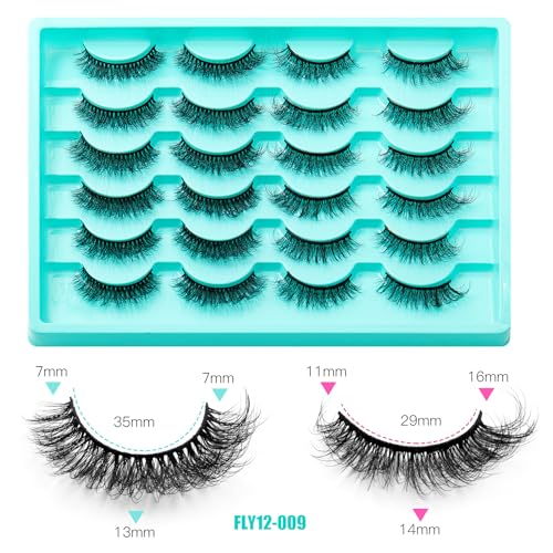 False Eyelashes Natural Lashes Wispy Lashes Strip Eyelashes Lash Extension Cat Eye Wispy Lashes?Easy Apply Cluster Lashes for Fluffy, Natural Look, 12 Pairs
