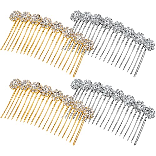 Geosar 4pc Alloy Rhinestone Hair Combs Wedding Bridal Silver Gold