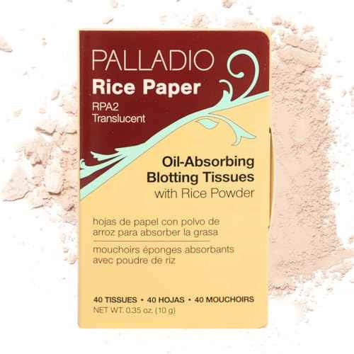 Palladio Rice Paper Facial Tissues for Oily Skin, Face Blotting Sheets Made from Natural Rice, Oil Absorbing Paper with Rice Powder, 2 Sided, Instant Results, Translucent, 40 Count, Pack of 1