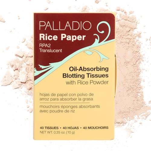 Palladio Rice Paper Facial Tissues for Oily Skin, Face Blotting Sheets Made from Natural Rice, Oil Absorbing Paper with Rice Powder, 2 Sided, Instant Results, Translucent, 40 Count, Pack of 3