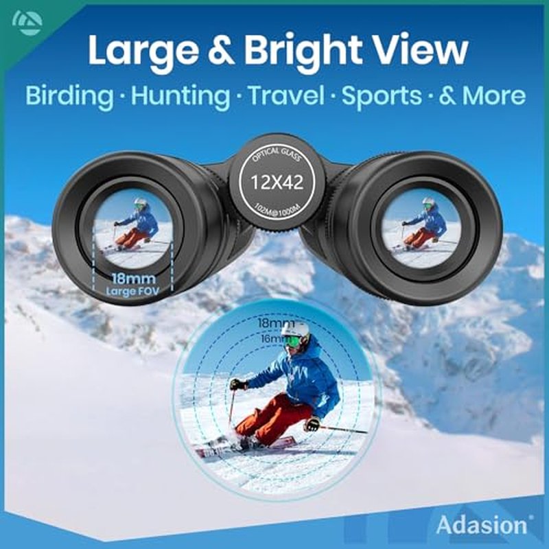 12x42 HD Binoculars for Adults with Phone Adapter Tripod