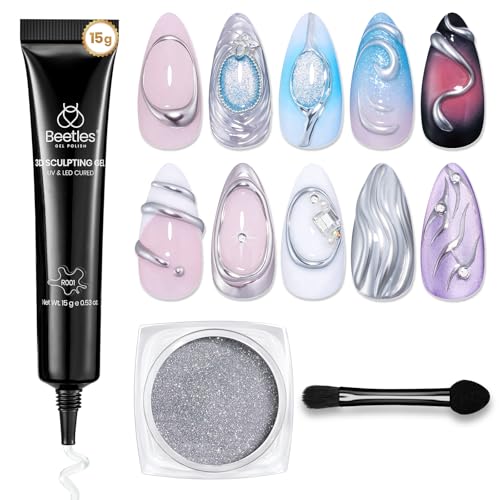 Beetles Chrome Nail Art Gel F-Clear-1 15g Mirror Effect Builder & Rhinestone Glue