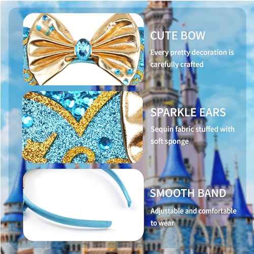 Sparkling Mouse Ears Sequin Bow Ears Headband for Women Dazzling Princess Hair Band Headwear for Princess Costume Theme Birthday Party