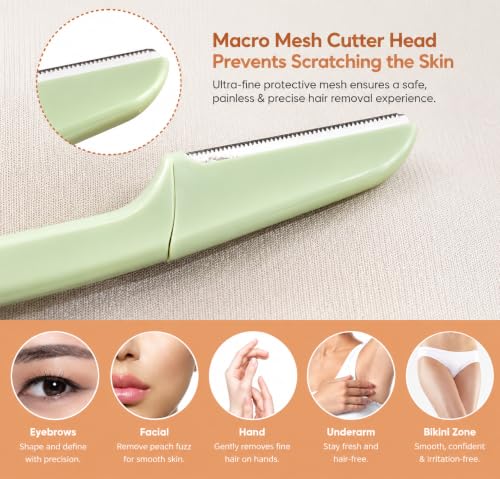 Dermaplaning Razor for Women – Facial Hair Remover, Eyebrow Trimmer, Peach Fuzz, Pack of 3