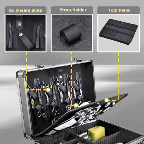 Professional Barber Case with Barber Clipper Tray Organizer, 6 Adjustable Clipper Slots & 8 Shear Holders, Portable Barber Carrying Case for Hair Tools & Supplies with Combo Locks