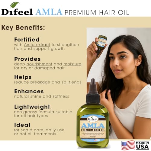 Difeel Amla Hair Oil - Travel Size 2.5 oz for Growth & Strength