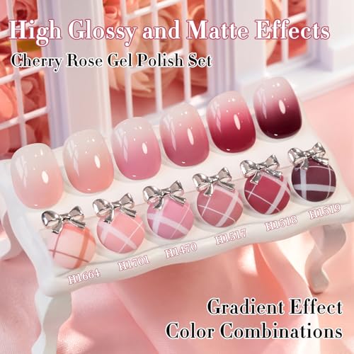 Double Rhythm 6 Pcs HEMA-Free Gel Nail Polish Set - Nude Pink Burgundy