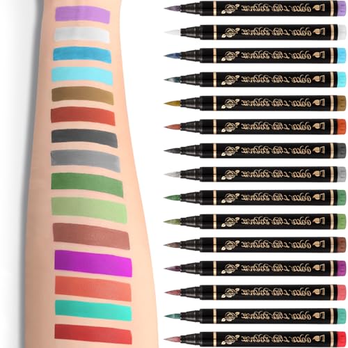 Temporary Tattoo Markers for Skin 15 Body Marker+ 82 Tattoo Stencils,Skin-Safe & Cosmetic Quality,Birthday Gift Ideas