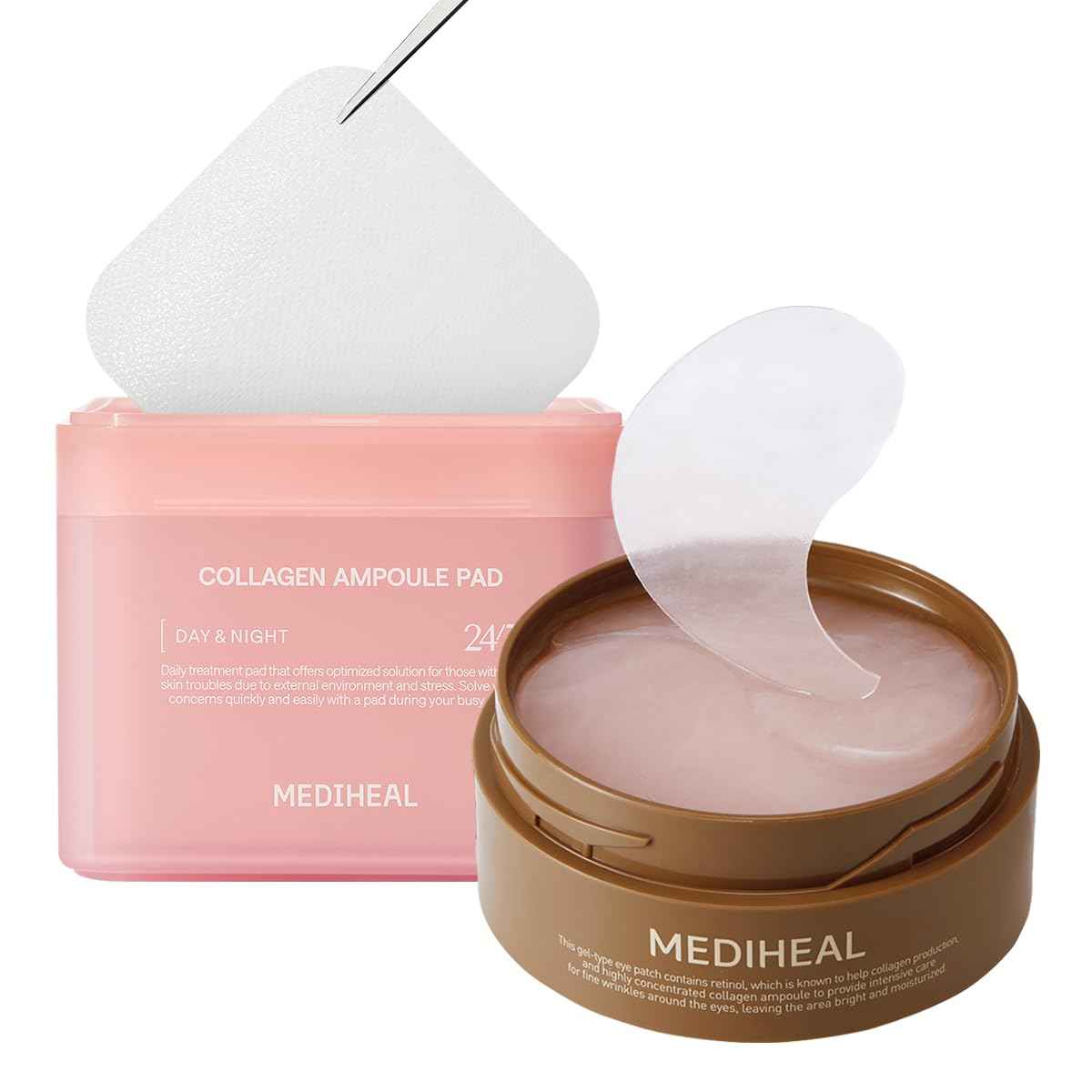 Mediheal Retinol Collagen Under Eye Patches & Collagen Ampoule Pad for Daily Skin Elasticity Care