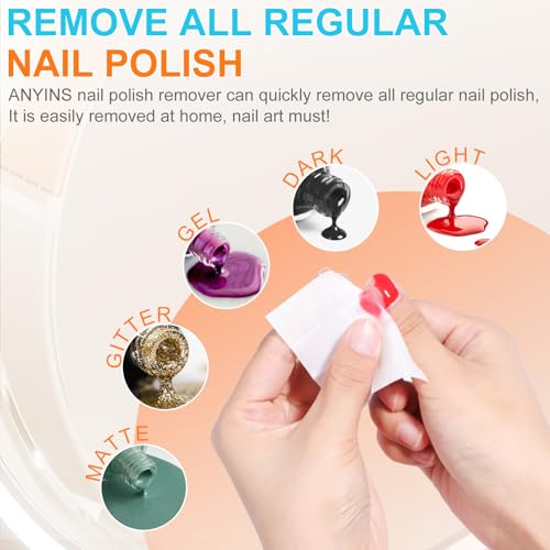 ANYINS 100-Pack Acetone-Free Nail Polish Remover Pads - Travel Wipes