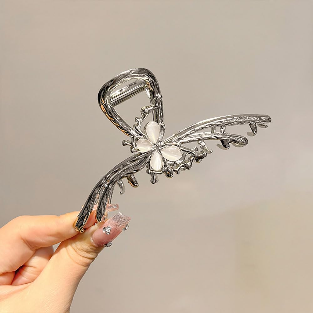 Sliver Butterfly Hair Clips - 4 Inch Metal Hair Claw Clips, Perfect Big Jaw Hair Clamps For Women And Lady,Strong Hold, Fashion Styling Accessories For Women Girls