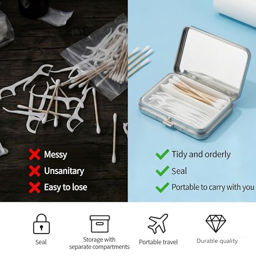 Portable Travel Cotton Swab & Dental Floss Case with Mirror, 2-Pack