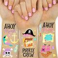 xo, Fetti Pirate Crew Temporary Tattoos - 48 Gold Foil Pcs | Birthday Accessory, Girl Treasure Hunt Decorations, Kids Ahoy Party Favor, Cute Pink Activity