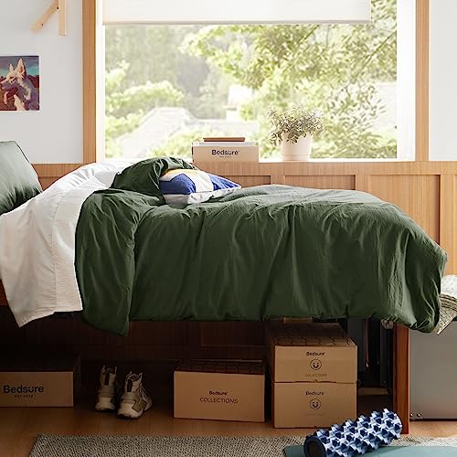 Bedsure Olive Green Duvet Cover Twin Size - Soft Prewashed Twin/Twin XL/Twin Extra Long Duvet Cover Set, 1 Duvet Cover 68x90 Inches with Zipper Closure and 1 Pillow Sham, Comforter Not Included