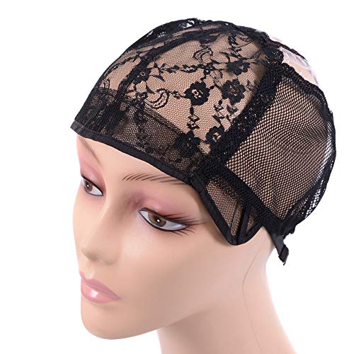 2 pcs/lot Wig Caps for Making Wigs with Elastic Band on the Back Easy Weaving Ventilated Wig Caps with Plastic (Black M 22 inch)