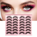 False Mink Lashes Fluffy Eyelashes Natural LookWispy Lash Curl Strips Eyelash 14 Pairs Reusable False Lashes (Black)
