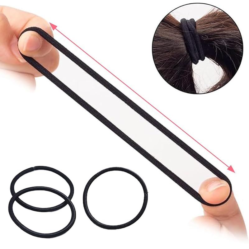Black Hair Ties for Thick & Curly Hair - 4mm Elastic Bands (120 Pack)