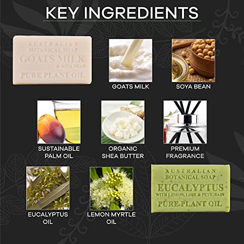 Australian Botanical Men's Soap Bars, Duo Pack Luxury Body and Beard Bars, Eucalyptus and Goats Milk Soap, Gift for Men, 6.6 oz. 4 Bars of Each, 8 Pack