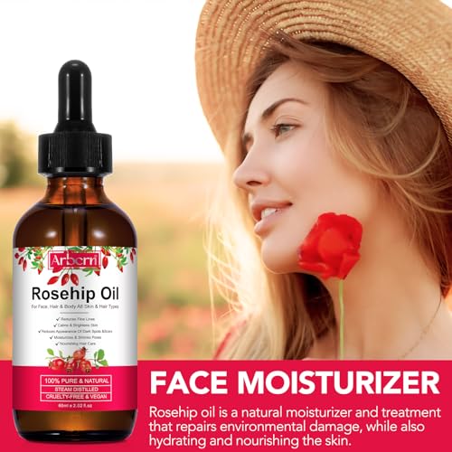 2 Pack Rosehip Oil for Face,100% Pure Organic Rosehip Seed Oil Cold Pressed Moisturizer for Hair, Skin & Nails 4 fl.oz