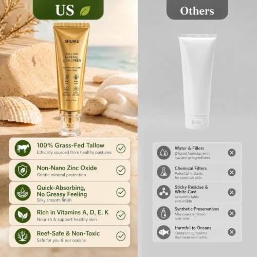 Beef Tallow Sunscreen SPF 50 for Face & Body - Natural Mineral Protection