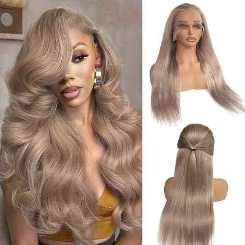 Smavida Straight Ash Blonde 13X6 HD Lace Front Wigs Human Hair for Women 24 Inch Colored Ash Blonde Deep Parting Glueless Lace Frontal Wigs 180% Density Pre Plucked with Baby Hair