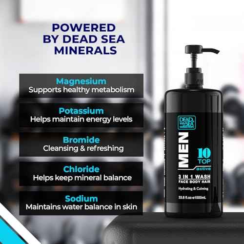 Dead Sea Collection Mens Body Wash 3 in 1 ? TOP 10 ACTIVE Body Wash for Men ? Shower Gel ? Shampoo ? Shower Soap for Face and Hair (33.8 Fl. Oz)