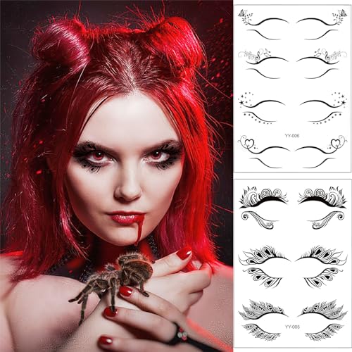 Halloween Eyeliner Stickers, 8 Sheets Waterproof Eye Tattoo Makeup