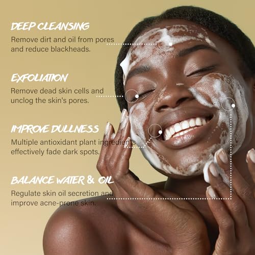 Turmeric Exfoliating Face Wash Vitamin C Facial Cleanser Microdermabrasion Exfoliator Face Scrub Foaming Cleanser Removing Blackhead Acne Moisturizing Soft Natural Skin Care for Women Men