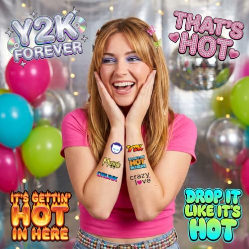 Y2K Temporary Tattoos - 4 Sheets Waterproof 2000s Party Favors