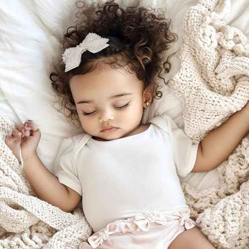 TOKUFAGU 2 PCS Pearl Hair Bows Clips for Toddler Girls, Elegant Ivory White Pearl Clips Hair Accessory for Flower Girl Wedding Birthday Halloween Christmas