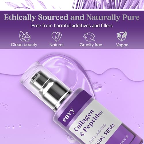 Envy Collagen & Peptides Face Serum - Dermatologist Tested - Locks in Moisture, Skin Tightening, Anti-aging, Hydrating Facial Serum - Korean Skin Care - All Skin Types - 1.69 Fl. oz