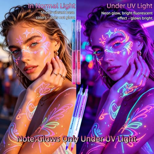 UV Neon Glow Face Paint Markers - 9 Dual-Ended, 18 Colors