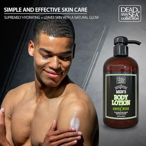 Dead Sea Collection Amberwood Men's Body Lotion - Maximum Hydration Nourishing Moisturizing Lotion for Men - 16.9 Fl Oz Bottle