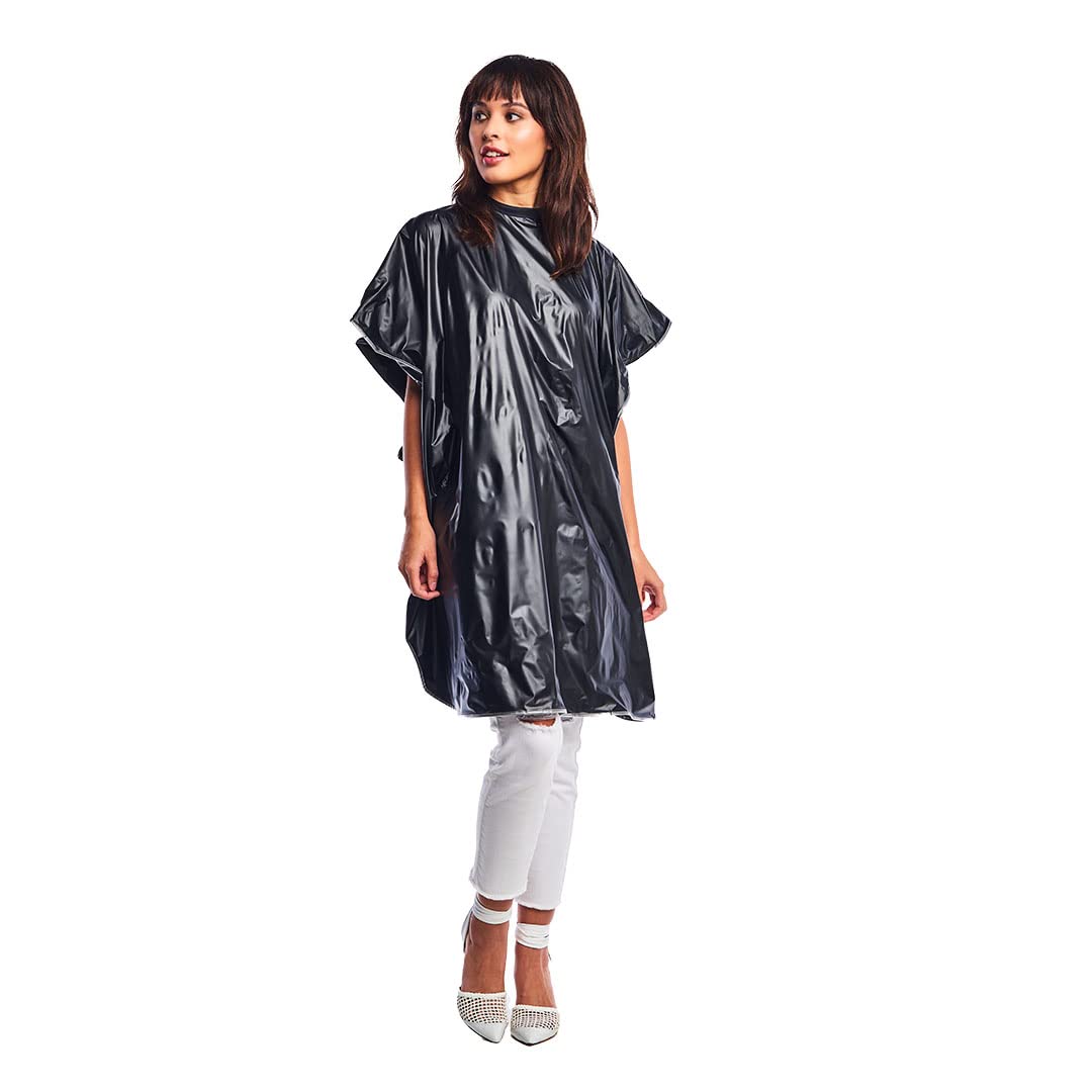 Betty Dain Lustre Shampoo Cape, Waterproof, Stain Resistant Vinyl, Touch-and-close Fastener, Soft Nylon Neckband, Safe For All Salon Processes, 36 inches wide x 54 inches long, Black