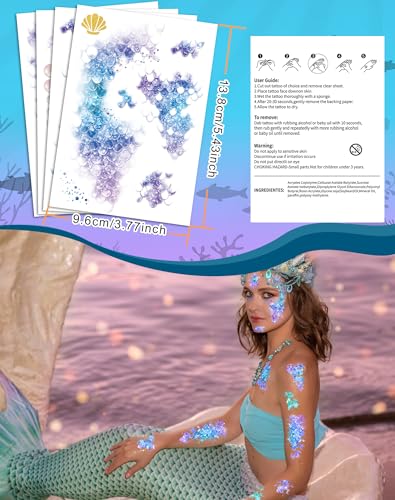 Halloween Mermaid Scale Temporary Tattoos, 12 Sheets