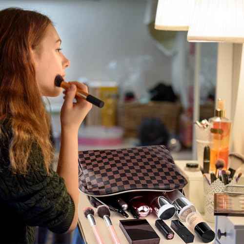 Makeup Bag, Checkered Cosmetic Bags for Women Toiletry Travel Retro Portable Make Up Bags for Christmas Birthday Gifts