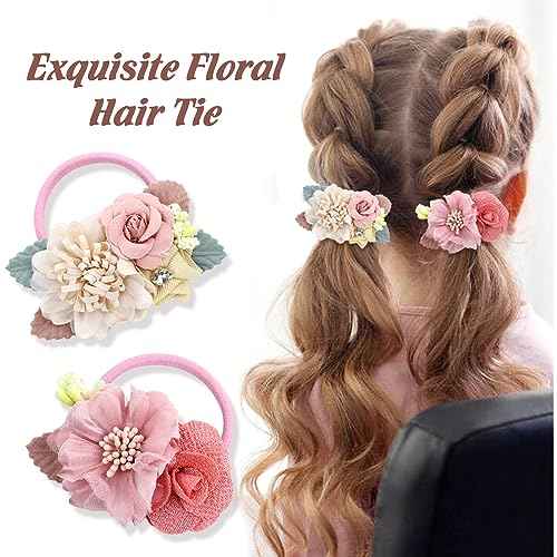 Cinaci 8 Pack Decorative Pearl Flower Hair Ties Rubber Bands Floral Ponytail Holders Hair Scrunchies Ropes Elastics Accessories for Toddlers Kids Teens Girls