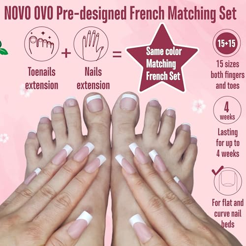 NOVO OVO French Tip Press-On Nail Set - BERRY PINK, 360 pcs