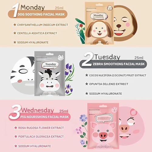 7 Pack Face Mask Skin Care for Kids, Animal Character Kids Face Mask, Spa Party Supplies for Girls, Sleepover Party Supplies for Girls, Teen Girl Gifts, Spa Party Favors for Women