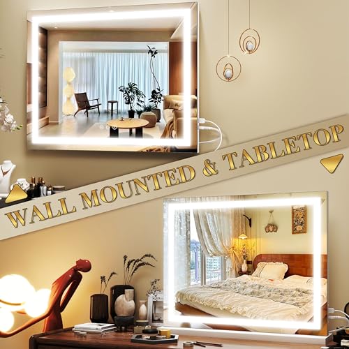 ROLOVE 23x18 Lighted Vanity Mirror, 3-Color Dimmable LED