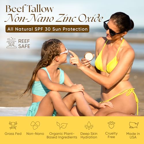 Eat My Face BEEF TALLOW Reef Safe Sunscreen SPF 30 ? Non Nano Zinc Oxide ? Water Resistant, Organic ? Moisturizing Sunblock for Face & Sensitive Skin ? 4oz Tin "If You Wouldn't Eat It, Don't Wear It!"