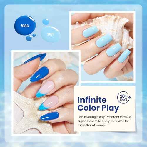 Beetles Blue Gel Polish Set Winter Gel Nail Polish 6 Colors Light Baby Dark Navy Blue Soak off Uv Led Lamp Needed Manicure DIY Home Gifts for Women Ocean Range