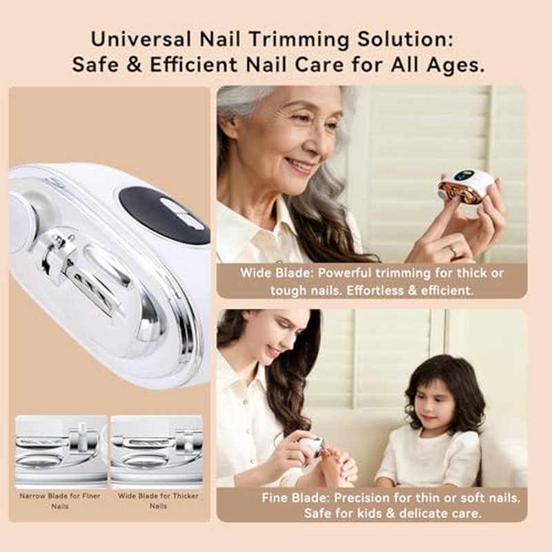 Liirsvee Electric Nail Clipper for Seniors - Dual-Blade 3-in-1 Trimmer