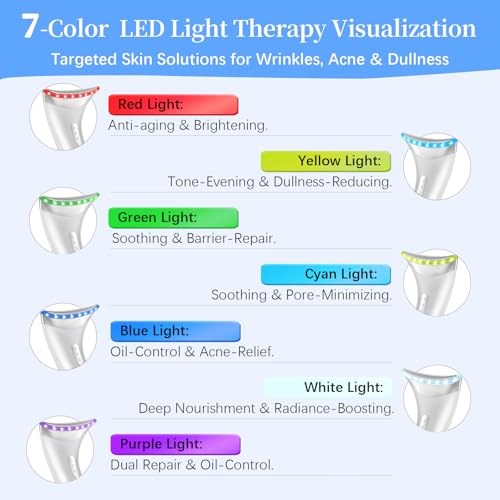 7 Color LED Neck Face Massager Red Light Care Beauty Device, Vibration & Heat Facial Sculptor Massager Tool for Anti-Wrinkle Skin Care, Ideal for Home Travel Gifts, White