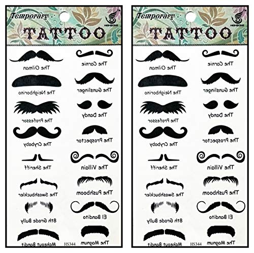 Temporary Tattoo Stickers - 2 Sheets Black Mustache Fake Tattoos