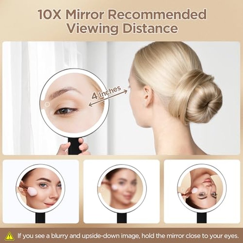 Lighted Makeup Mirror with 3 Color Modes & 10X Magnification - Portable