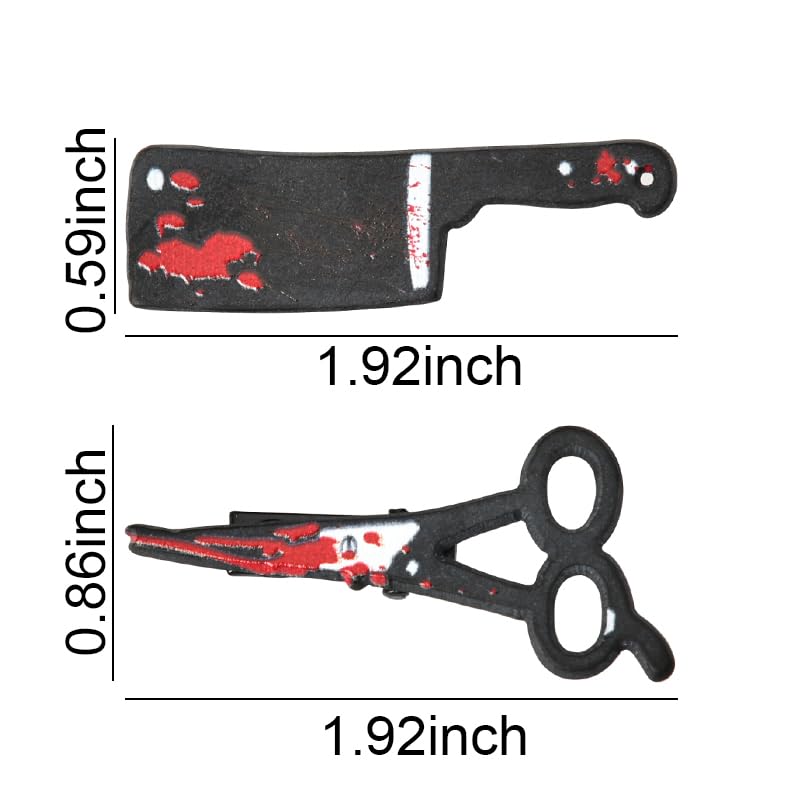 Halloween Hair Clips for Women Girls Halloween Costume Hair Accessories Clip Set of 2 Spooky Punk Gothic Bloody Knife Scissor Hair Clips Funny Scary Halloween Hair Barrettes for Women Cosplay Party