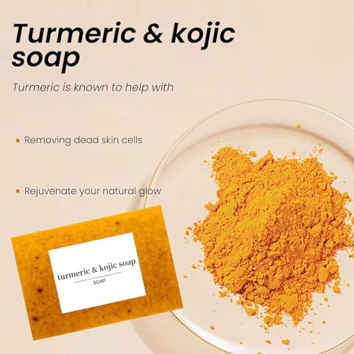 Turmeric Soap & Essential Oil Set, Including 6 Turmeric Kojic Soap & Essential Oils, Natural Lemon Honey Handmade Bar for Wash Face & Body, Jabon de Curcuma para Las Manchas Kit for Women & Men