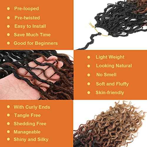 Goddess Locs Crochet Hair 7 Packs Crochet Hair for Black Women Ombre Pre-looped Faux Locs With Curly Ends Synthetic Hair Extension 12 Inch (1B/30/27#)